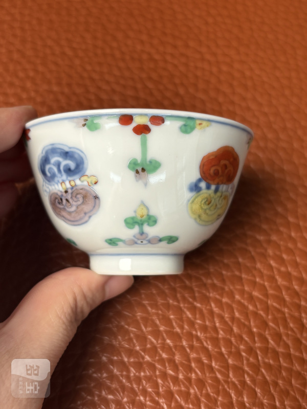 清雍正 斗彩灵芝纹杯一对（带老盒） - 图7